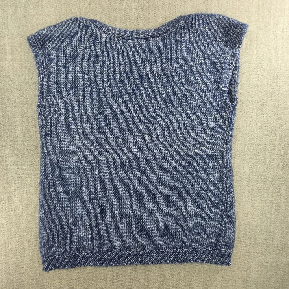 Coldwater Creek Sweater‎ Vest Women PM Blue Pointelle Diamond Knit Cotton Blend